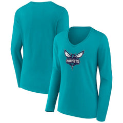 NBA - Charlotte Hornets Women's Logo Long Sleeve V-Neck T-Shirt - Aqua