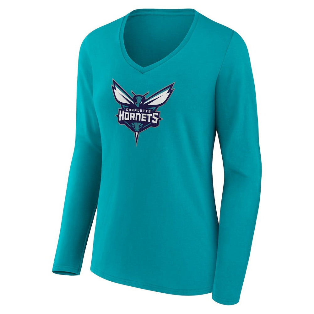 NBA - Charlotte Hornets Women's Logo Long Sleeve V-Neck T-Shirt - Aqua