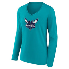 NBA - Charlotte Hornets Women's Logo Long Sleeve V-Neck T-Shirt - Aqua