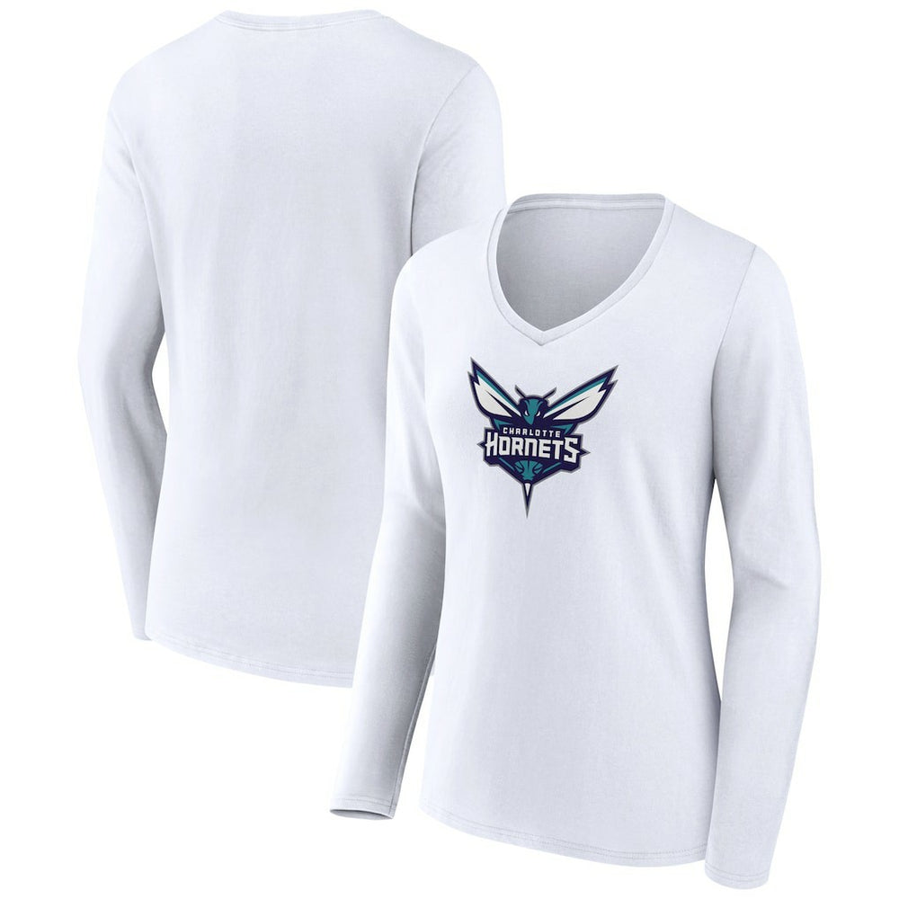 NBA - Charlotte Hornets Women's Logo Long Sleeve V-Neck T-Shirt - White