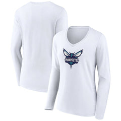 NBA - Charlotte Hornets Women's Logo Long Sleeve V-Neck T-Shirt - White