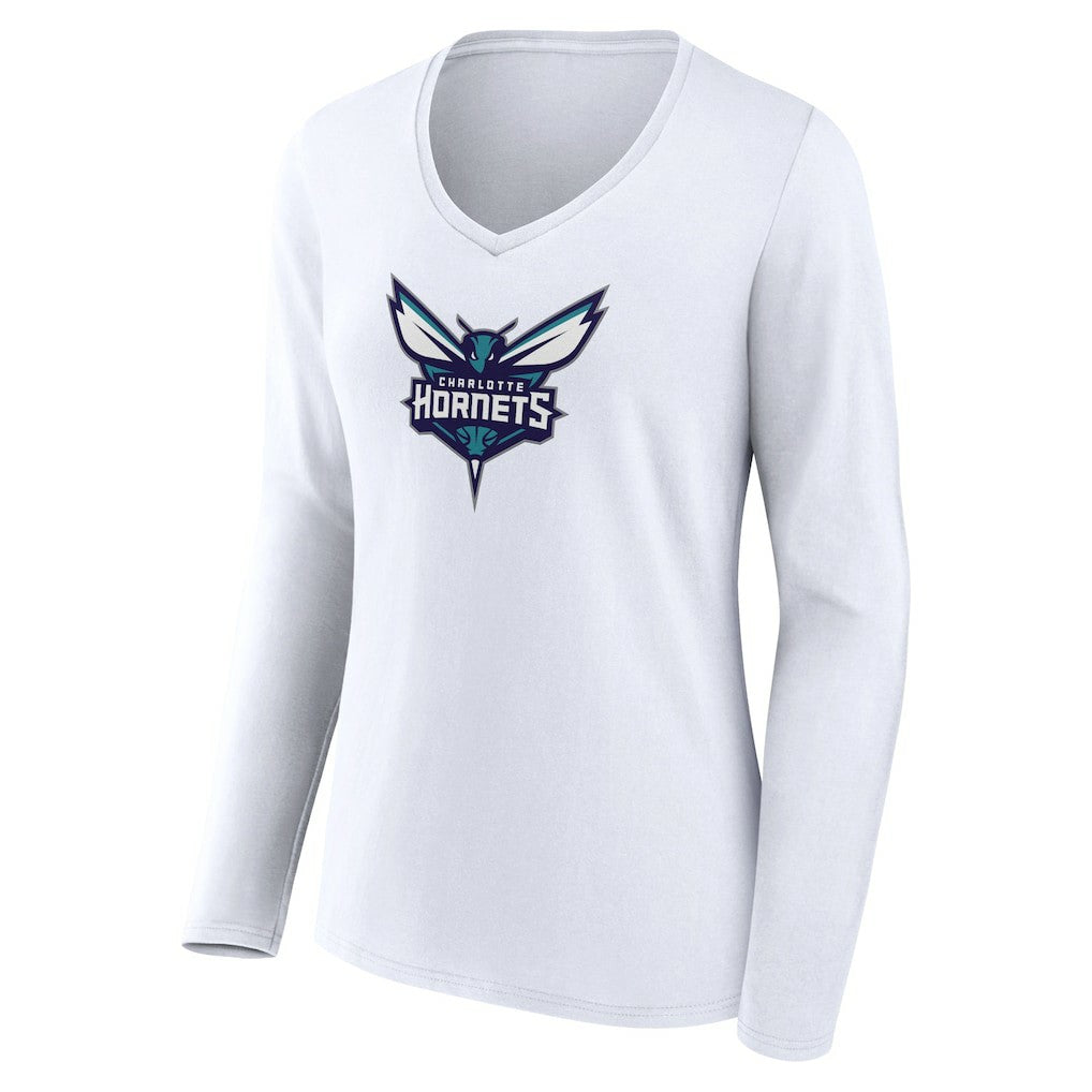 NBA - Charlotte Hornets Women's Logo Long Sleeve V-Neck T-Shirt - White