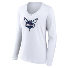 NBA - Charlotte Hornets Women's Logo Long Sleeve V-Neck T-Shirt - White