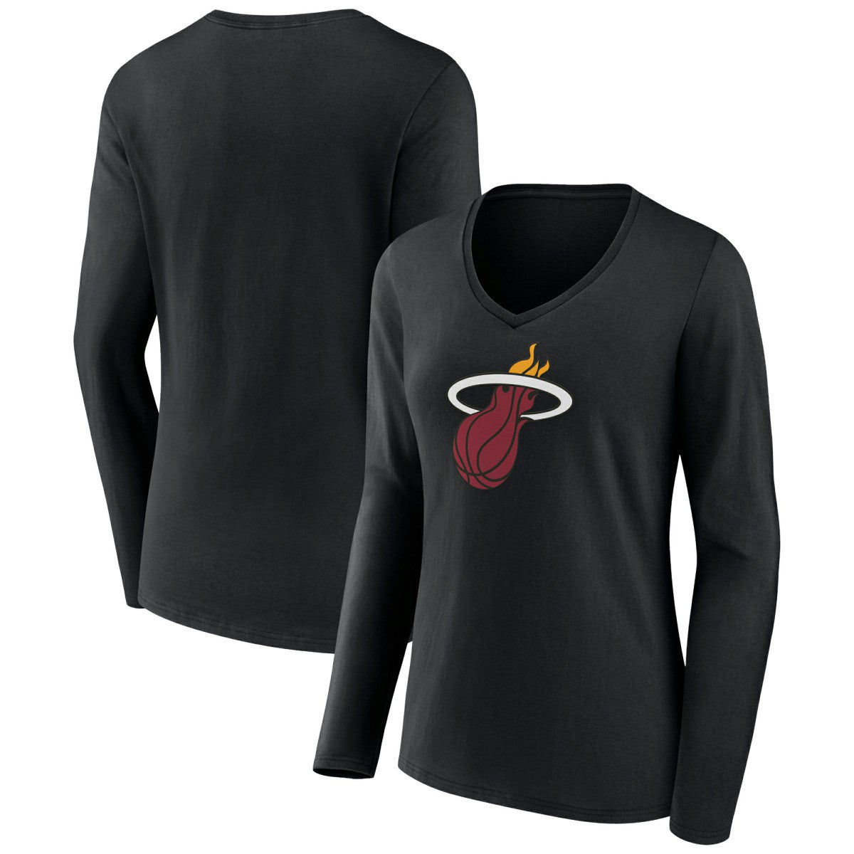 NBA - Miami Heat Women's Logo Long Sleeve V-Neck T-Shirt - Black