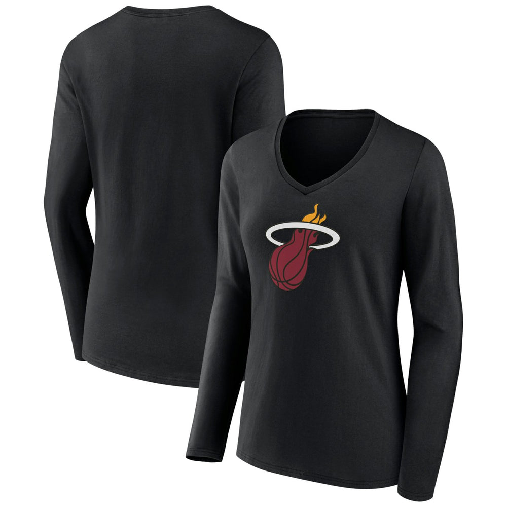 NBA - Miami Heat Women's Logo Long Sleeve V-Neck T-Shirt - Black