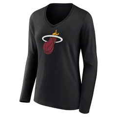 NBA - Miami Heat Women's Logo Long Sleeve V-Neck T-Shirt - Black