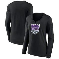 NBA - Sacramento Kings Women's Logo Long Sleeve V-Neck T-Shirt - Black