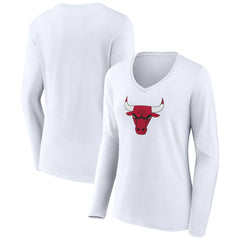 NBA - Chicago Bulls Women's Logo Long Sleeve V-Neck T-Shirt - White