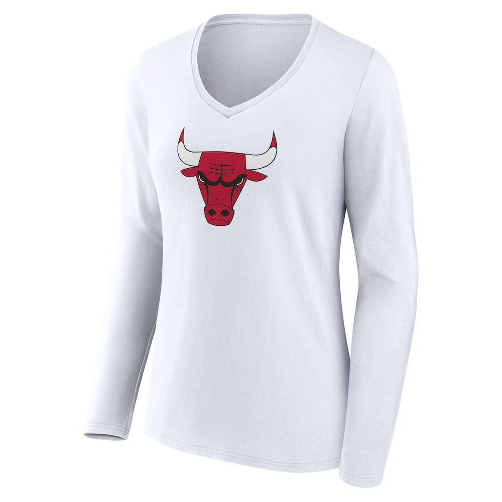 NBA - Chicago Bulls Women's Logo Long Sleeve V-Neck T-Shirt - White