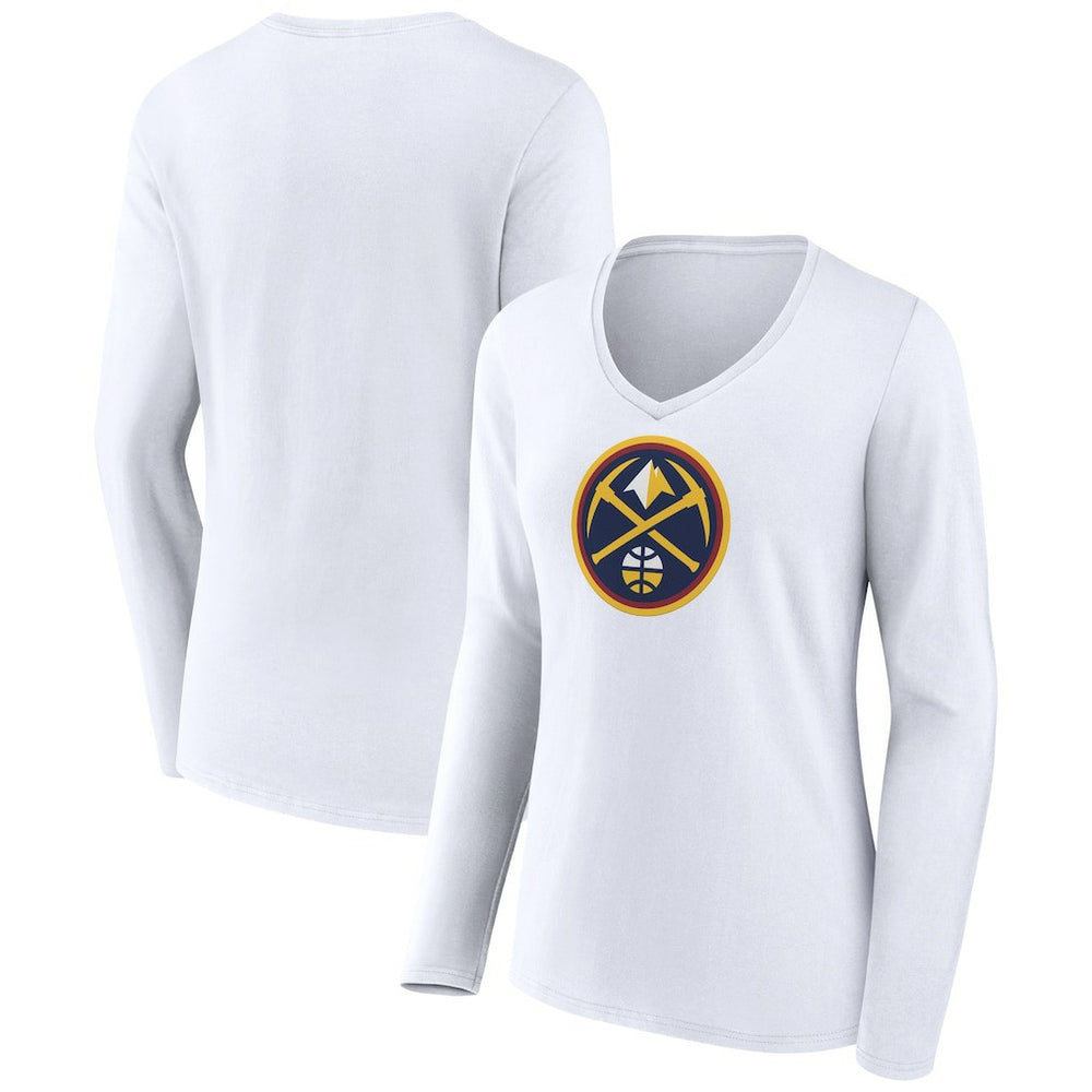 NBA - Denver Nuggets Women's Logo Long Sleeve V-Neck T-Shirt - White