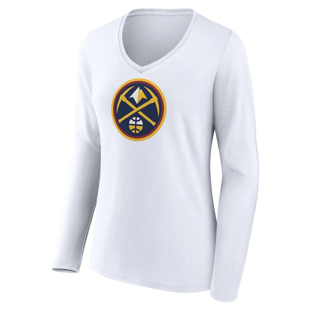 NBA - Denver Nuggets Women's Logo Long Sleeve V-Neck T-Shirt - White
