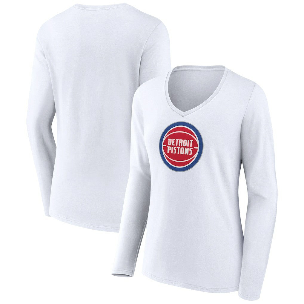 NBA - Detroit Pistons Women's Logo Long Sleeve V-Neck T-Shirt - White
