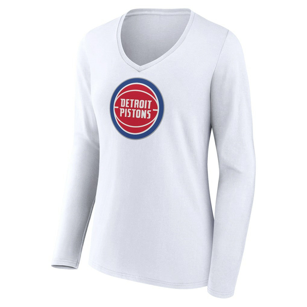NBA - Detroit Pistons Women's Logo Long Sleeve V-Neck T-Shirt - White