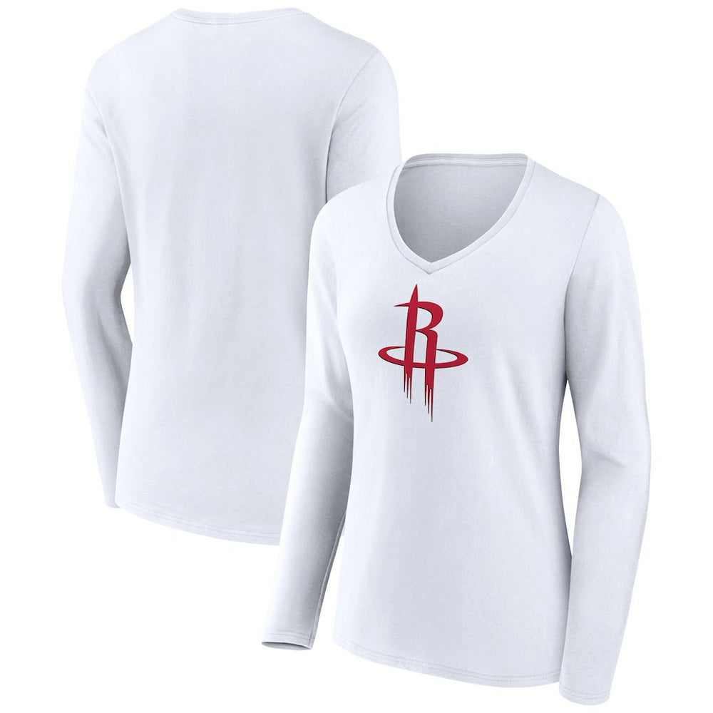 NBA - Houston Rockets Women's Logo Long Sleeve V-Neck T-Shirt - White