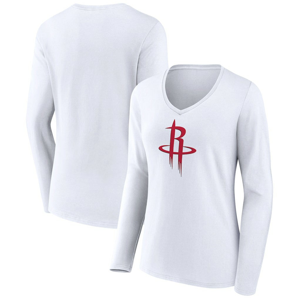 NBA - Houston Rockets Women's Logo Long Sleeve V-Neck T-Shirt - White