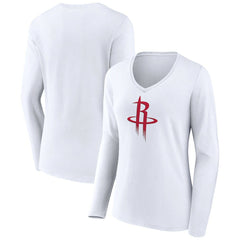NBA - Houston Rockets Women's Logo Long Sleeve V-Neck T-Shirt - White
