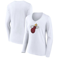 NBA - Miami Heat Women's Logo Long Sleeve V-Neck T-Shirt - White