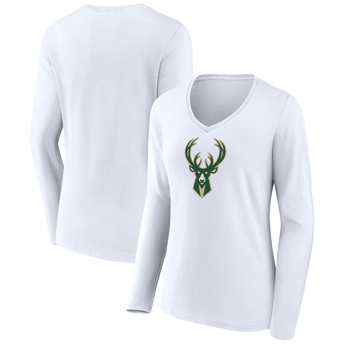 NBA - Milwaukee Bucks Women's Logo Long Sleeve V-Neck T-Shirt - White