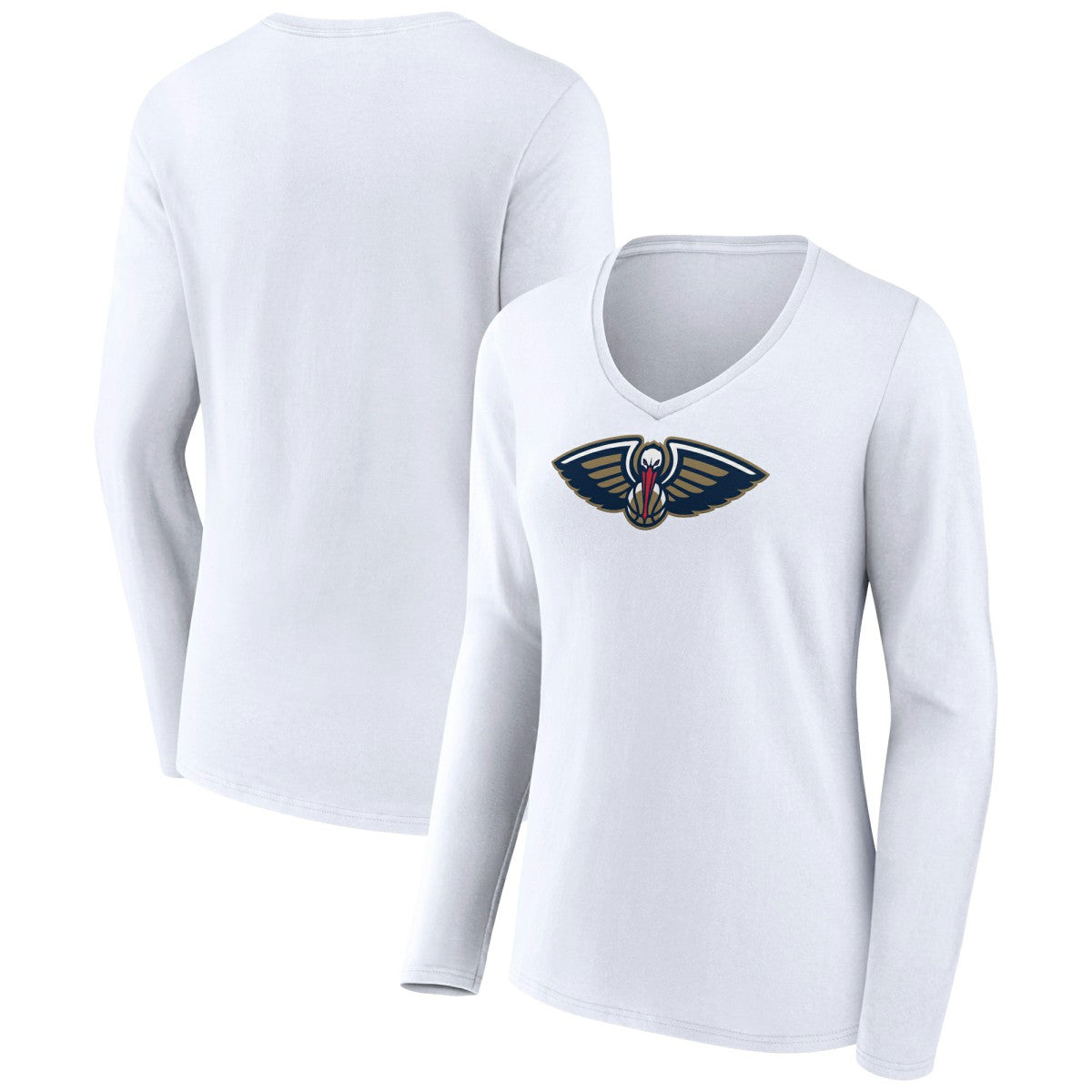 NBA - New Orleans Pelicans Women's Logo Long Sleeve V-Neck T-Shirt - White