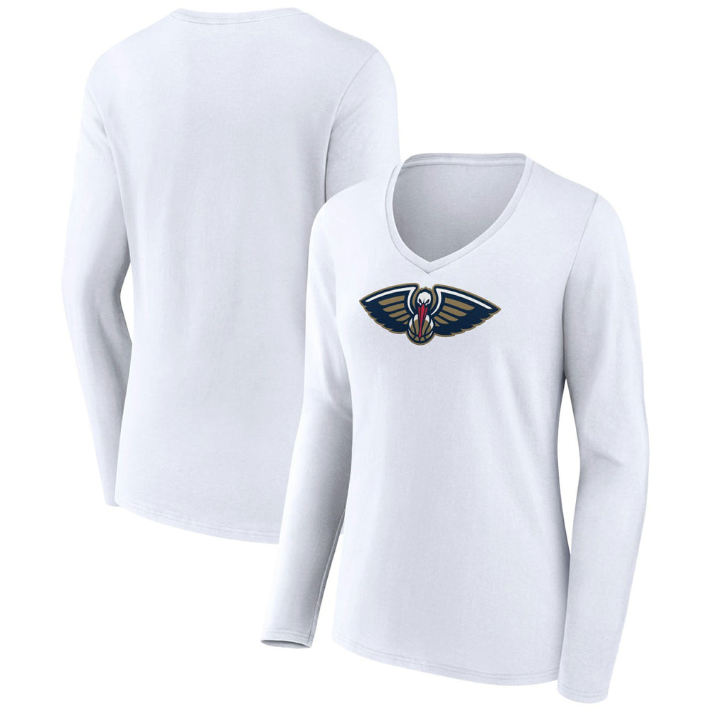 NBA - New Orleans Pelicans Women's Logo Long Sleeve V-Neck T-Shirt - White