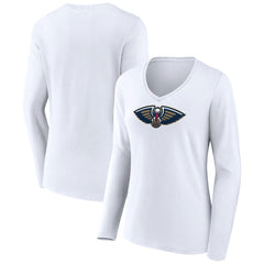 NBA - New Orleans Pelicans Women's Logo Long Sleeve V-Neck T-Shirt - White
