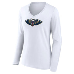 NBA - New Orleans Pelicans Women's Logo Long Sleeve V-Neck T-Shirt - White