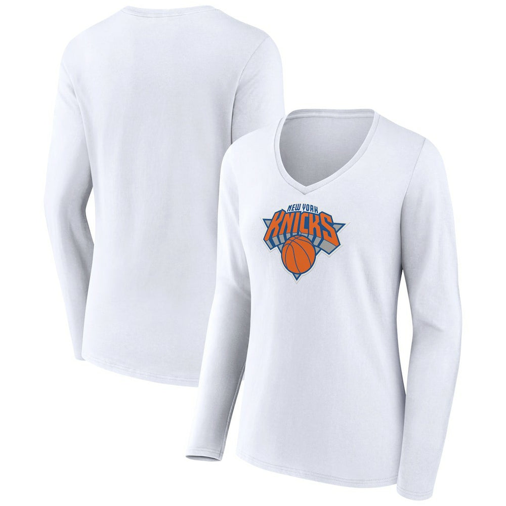 NBA - New York Knicks Women's Logo Long Sleeve V-Neck T-Shirt - White