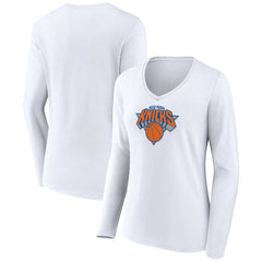 NBA - New York Knicks Women's Logo Long Sleeve V-Neck T-Shirt - White