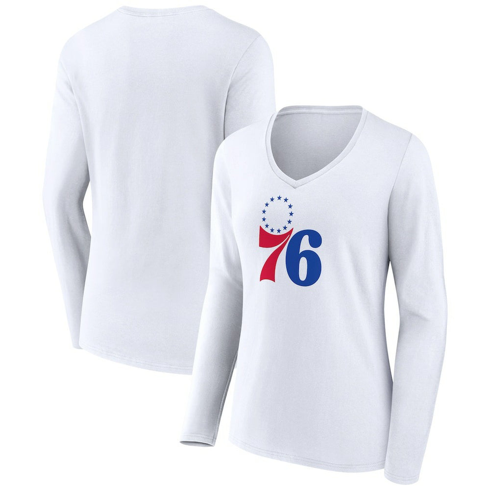 NBA - Philadelphia 76ers Women's Logo Long Sleeve V-Neck T-Shirt - White