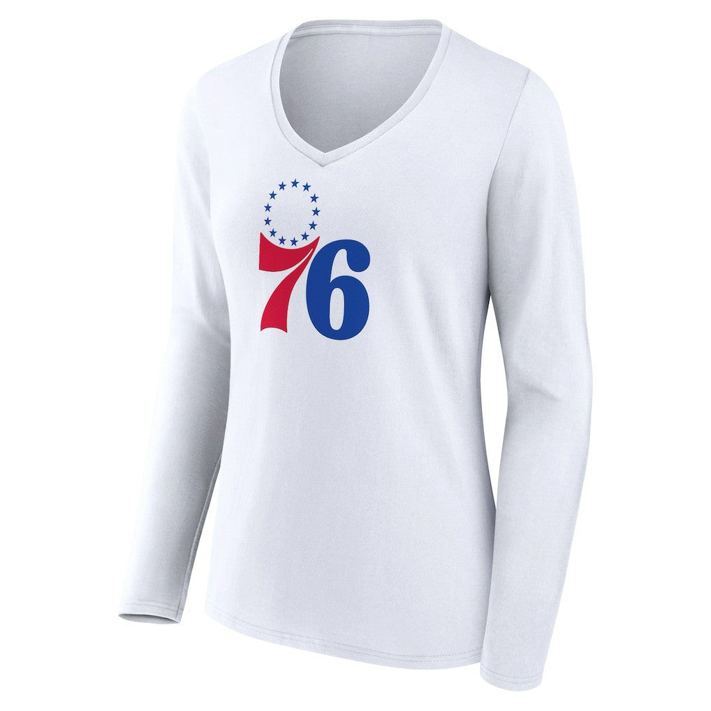 NBA - Philadelphia 76ers Women's Logo Long Sleeve V-Neck T-Shirt - White