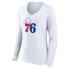NBA - Philadelphia 76ers Women's Logo Long Sleeve V-Neck T-Shirt - White