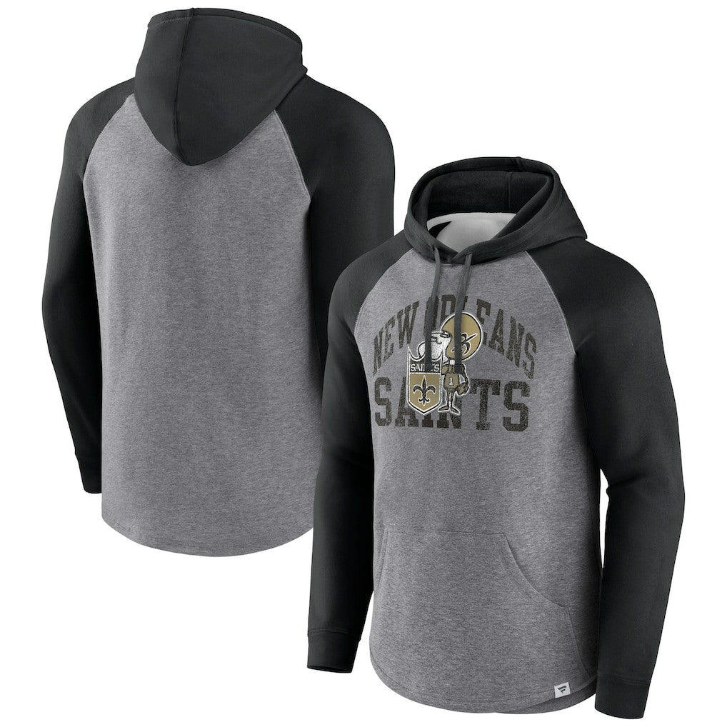 New Orleans Saints Favorite Arch Raglan Pullover Hoodie Heather Gray - Fanatics