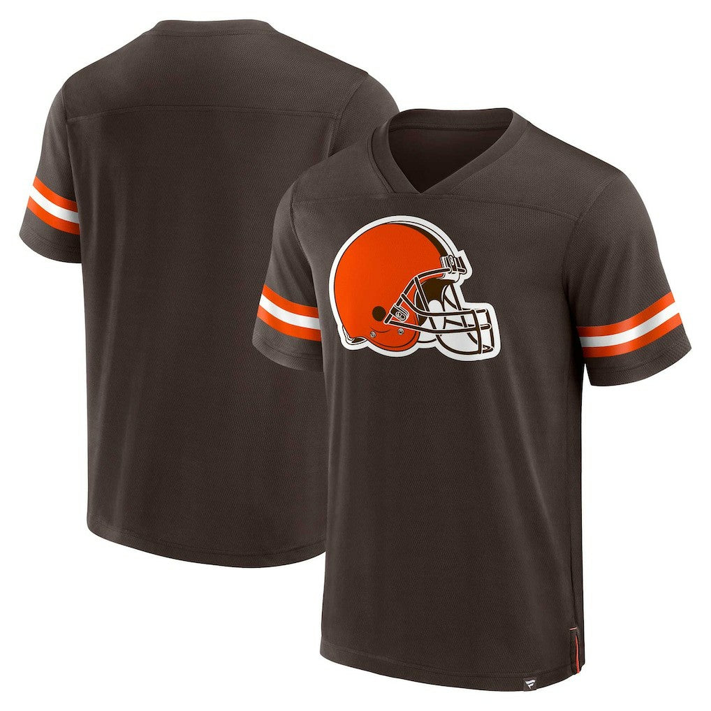 Cleveland Browns Jersey Tackle V-Neck T-Shirt Brown - Fanatics