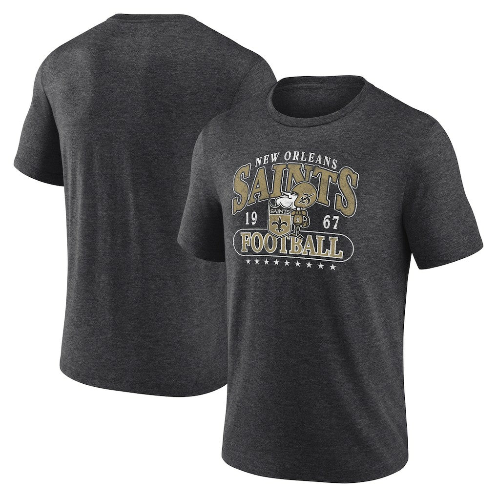 New Orleans Saints Retro Tri-Blend T-Shirt Heather Charcoal - Fanatics