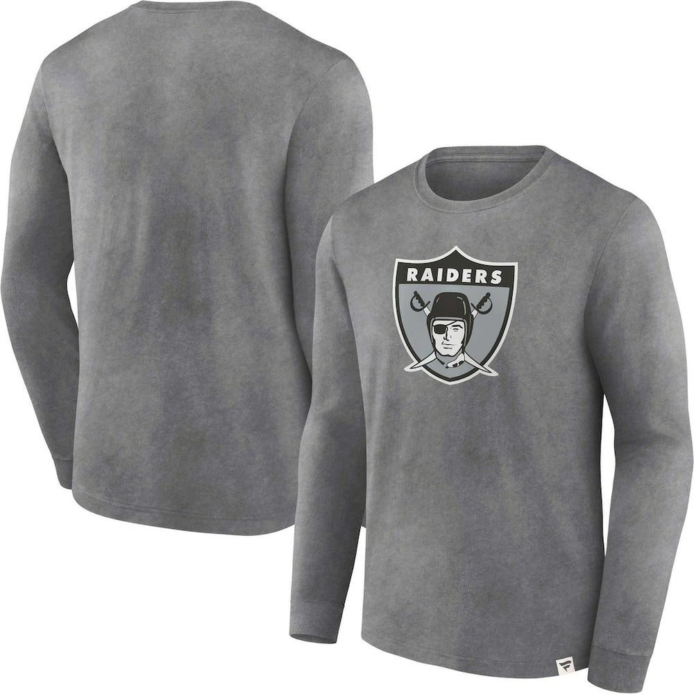 Las Vegas Raiders Washed Primary Long Sleeve T-Shirt Heather Charcoal - Fanatics