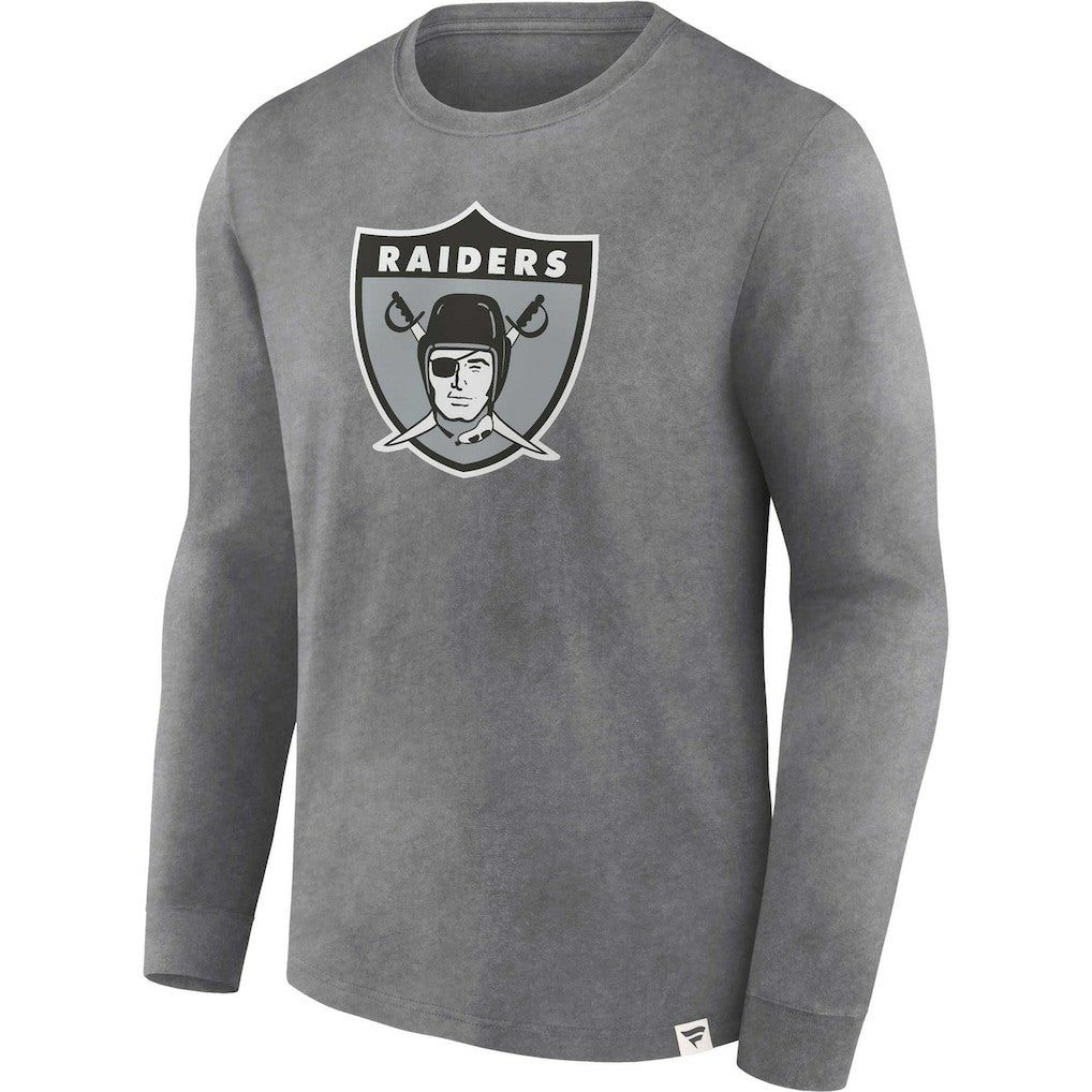 Las Vegas Raiders Washed Primary Long Sleeve T-Shirt Heather Charcoal - Fanatics
