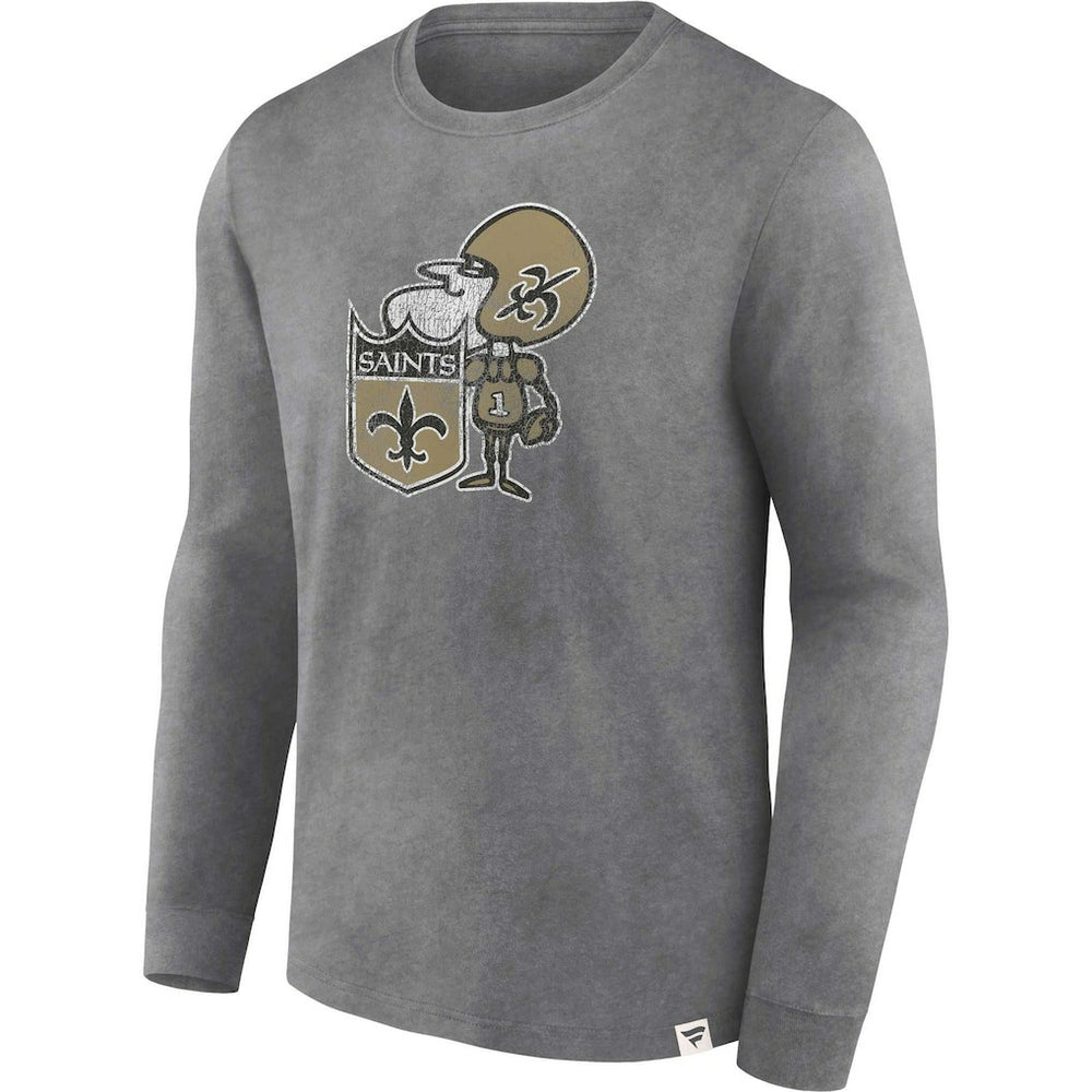 New Orleans Saints Washed Primary Long Sleeve T-Shirt Heather Charcoal - Fanatics