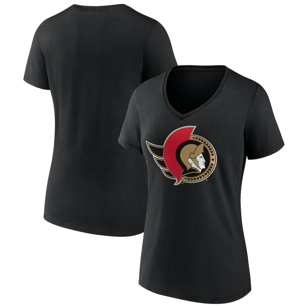 Ottawa Senators - Women's Team Logo V-Neck T-Shirt Black