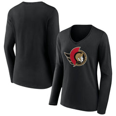 Ottawa Senators - Women's Team Logo Long Sleeve V-Neck T-Shirt Black