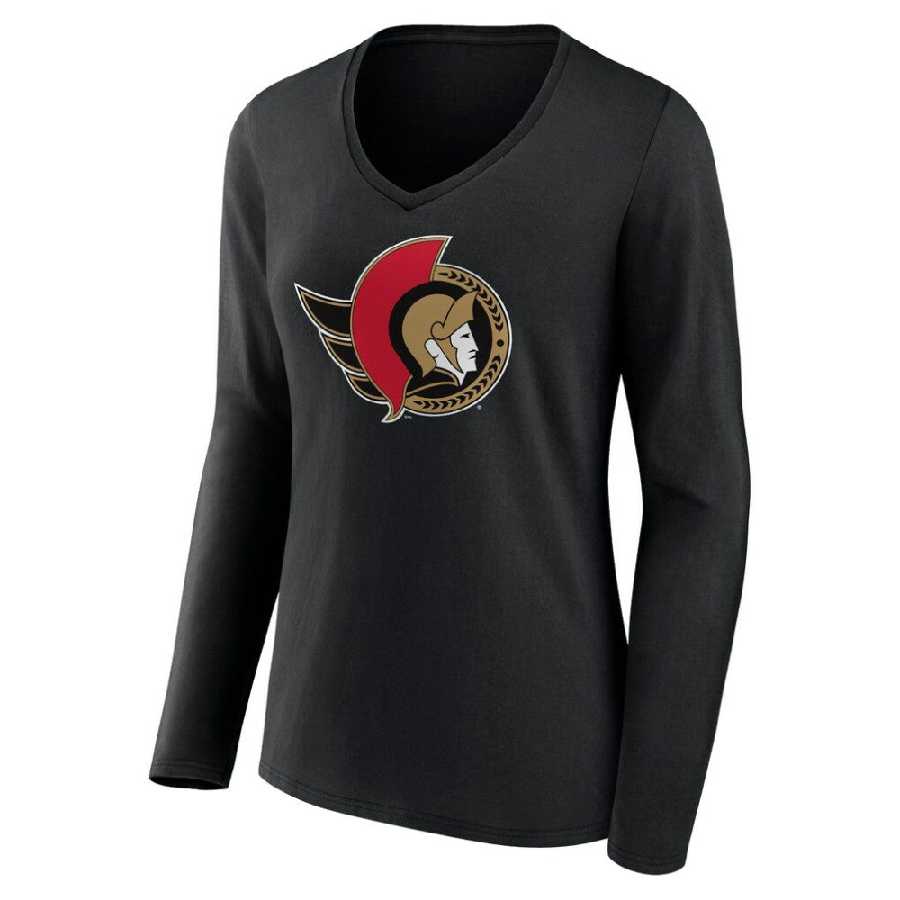 Ottawa Senators - Women's Team Logo Long Sleeve V-Neck T-Shirt Black