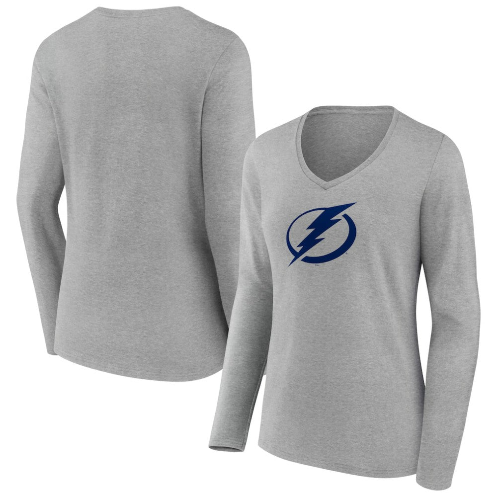 Tampa Bay Lightning - Women's Team Logo Long Sleeve V-Neck T-Shirt Gray