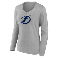 Tampa Bay Lightning - Women's Team Logo Long Sleeve V-Neck T-Shirt Gray
