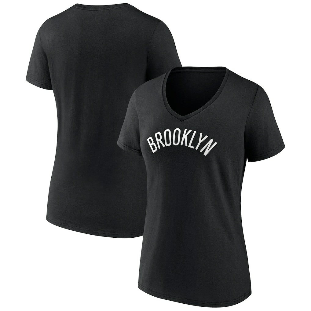 NBA - Brooklyn Nets Women's Wordmark V-Neck T-Shirt - Black