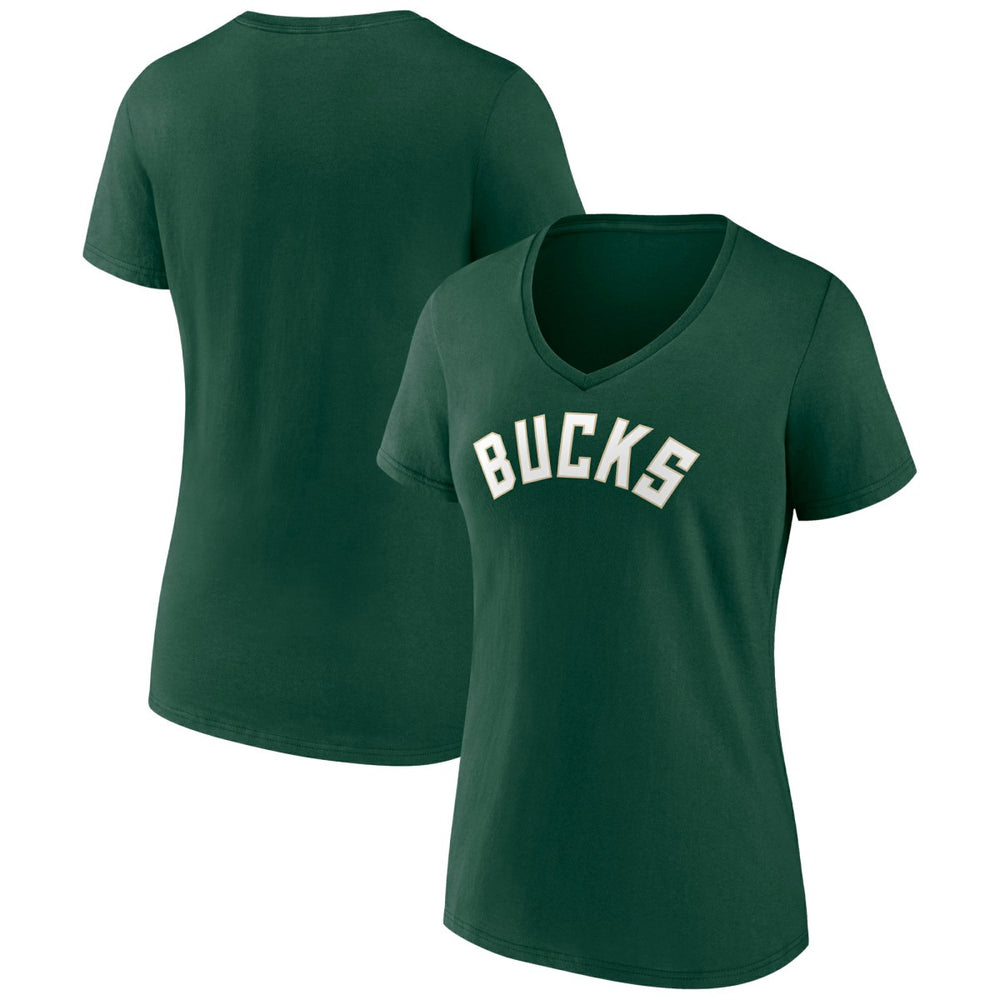 NBA - Milwaukee Bucks Women's Wordmark V-Neck T-Shirt - Green