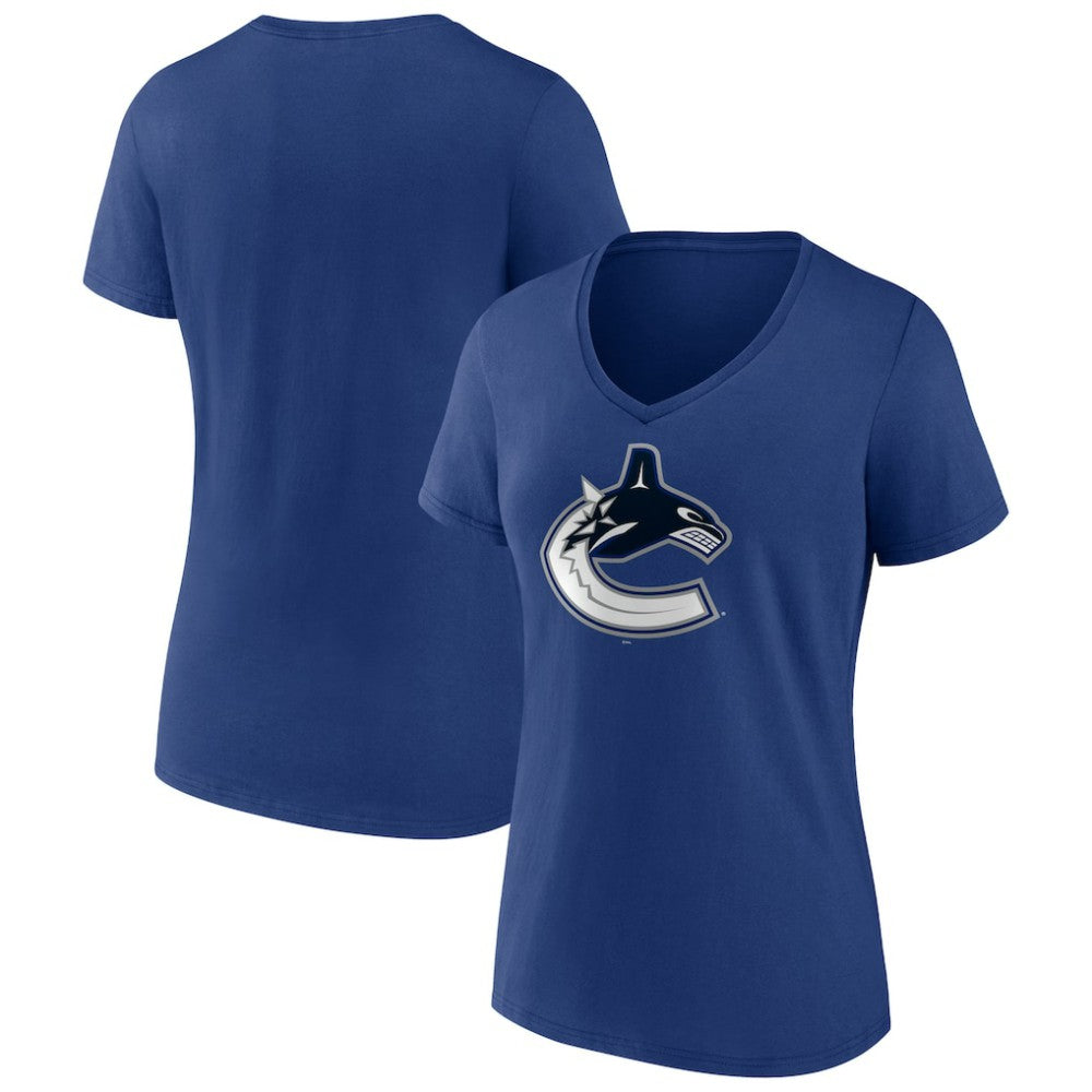 Vancouver Canucks - Women's Team Logo V-Neck T-Shirt Blue
