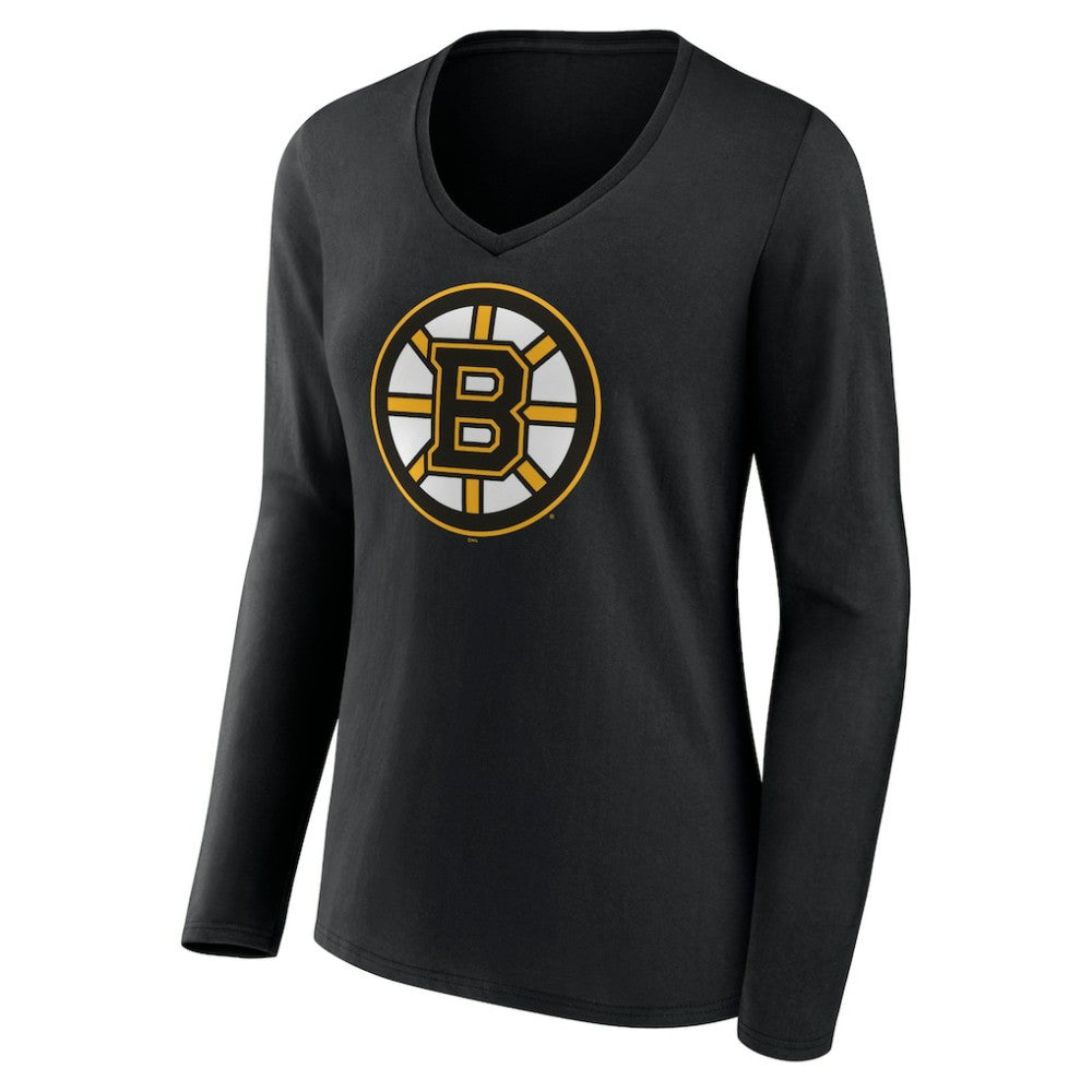 Boston Bruins Women's Team Logo Long Sleeve V-Neck T-Shirt Black