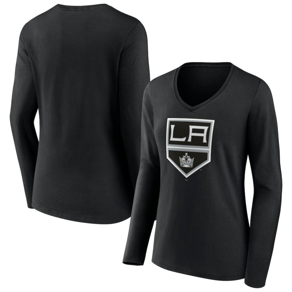 Los Angeles Kings - Women's Team Logo Long Sleeve V-Neck T-Shirt Black