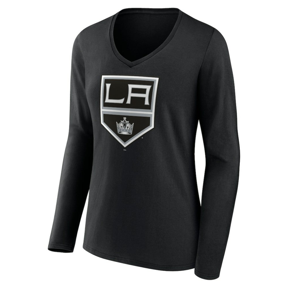 Los Angeles Kings - Women's Team Logo Long Sleeve V-Neck T-Shirt Black