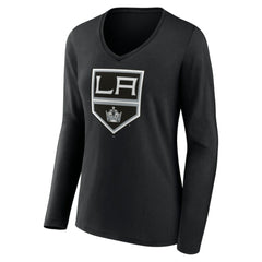 Los Angeles Kings - Women's Team Logo Long Sleeve V-Neck T-Shirt Black