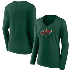 Minnesota Wild - Women's Team Logo Long Sleeve V-Neck T-Shirt Green